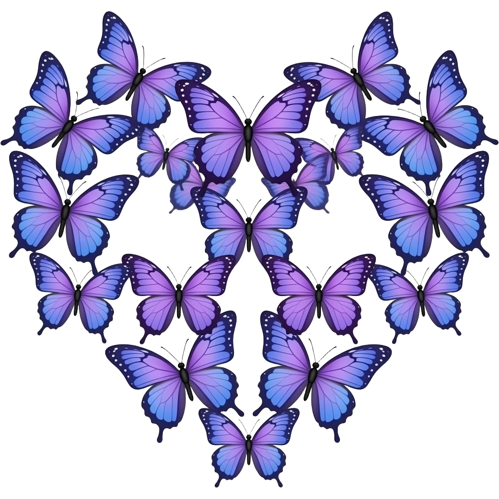 gradient light purple to blue butterflies in the shape of a heart emoji
