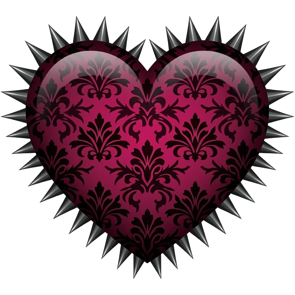 Burgundy Gothic emo edgy cool spiky Heart with black damask pattern emoji