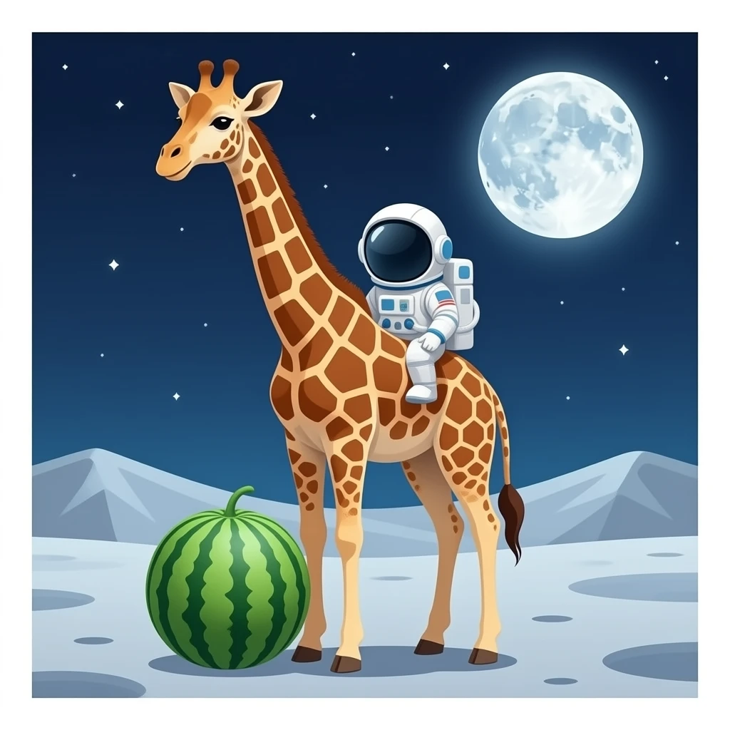 giraffe + watermelon + moon + astronaut emoji