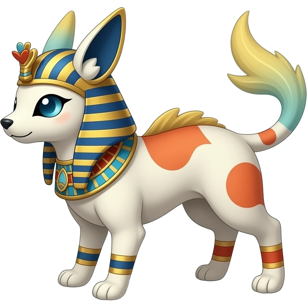 Koi-patterned ancient Egyptian Short-legged quadrupedal elegant oriental feral painted Absol-Glaceon-Sylveon-animal-Fakémon-fusion-hybrid-creature emoji