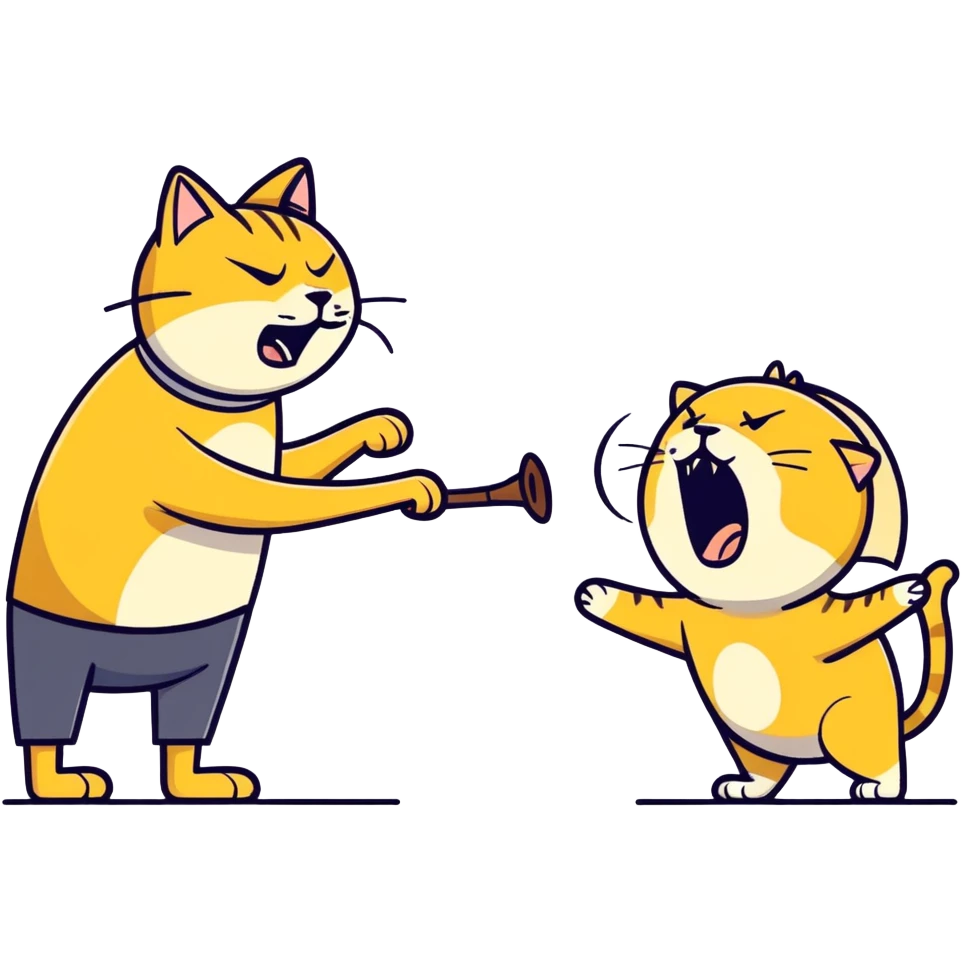 golden cat ￼ yelling at old blind man ￼ emoji