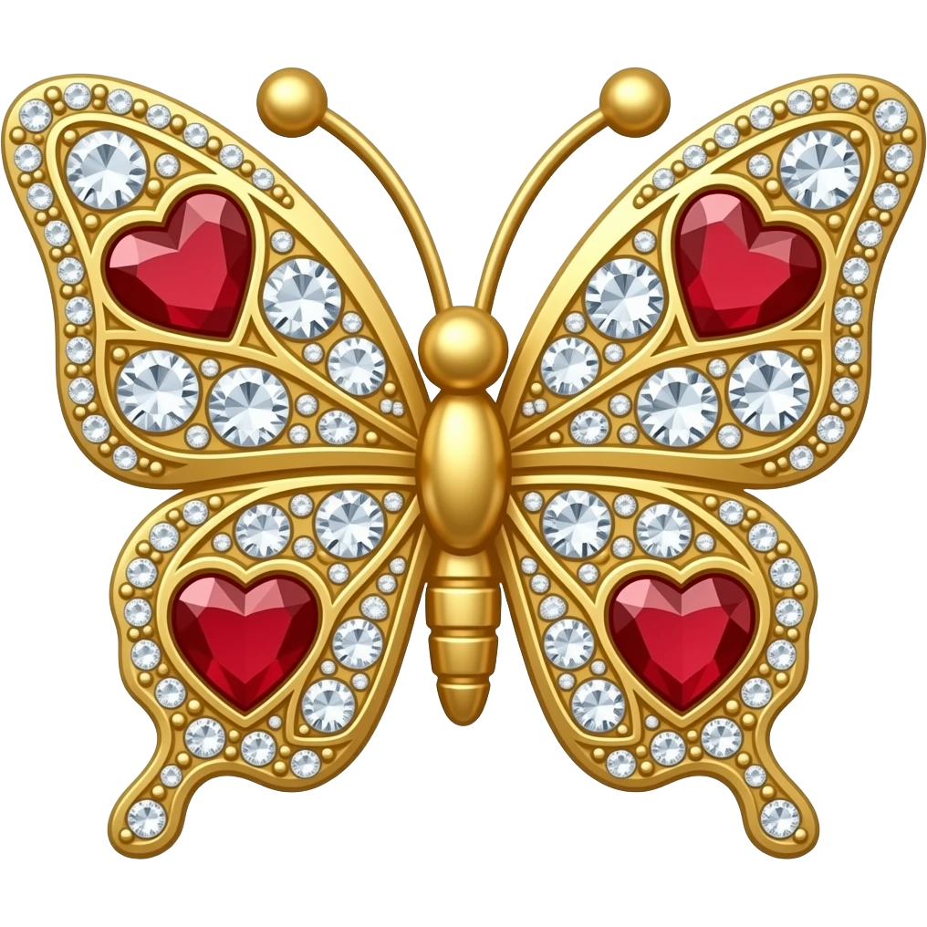 gold butterfly jewel with red diamond hearts emoji