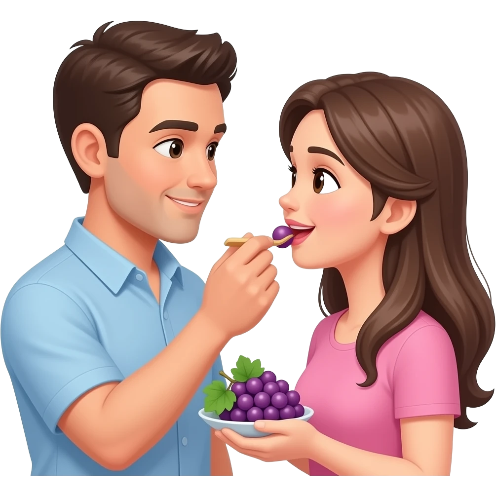 Man feeding grape to woman romantic Couple emoji