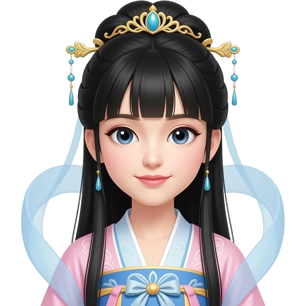 pretty chinese princess with long black hair and bangs emoji