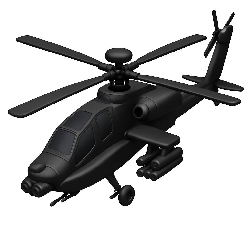Change the angle of the Apache helicopter and make it black, keeping the emoji style look consistent with Apple style emojis. emoji
