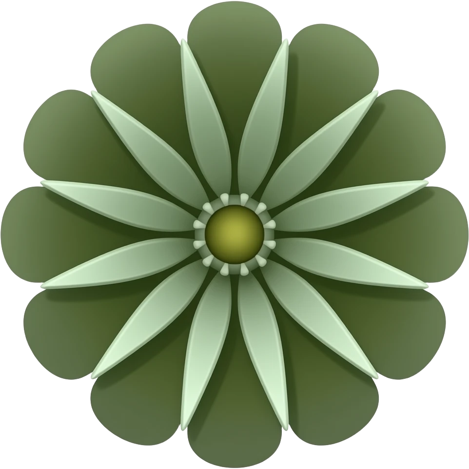 flower with dark olive green, soft sage green, emoji