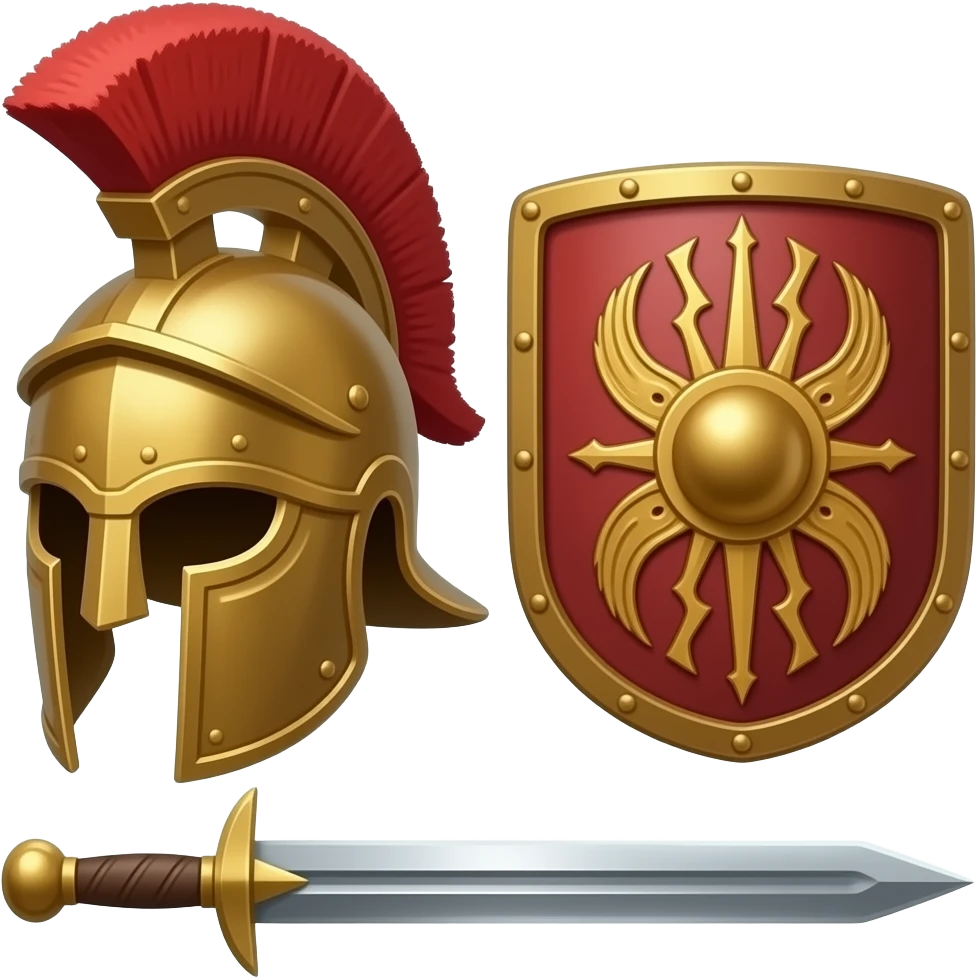 Gladiator helmet with shield and sword emoji