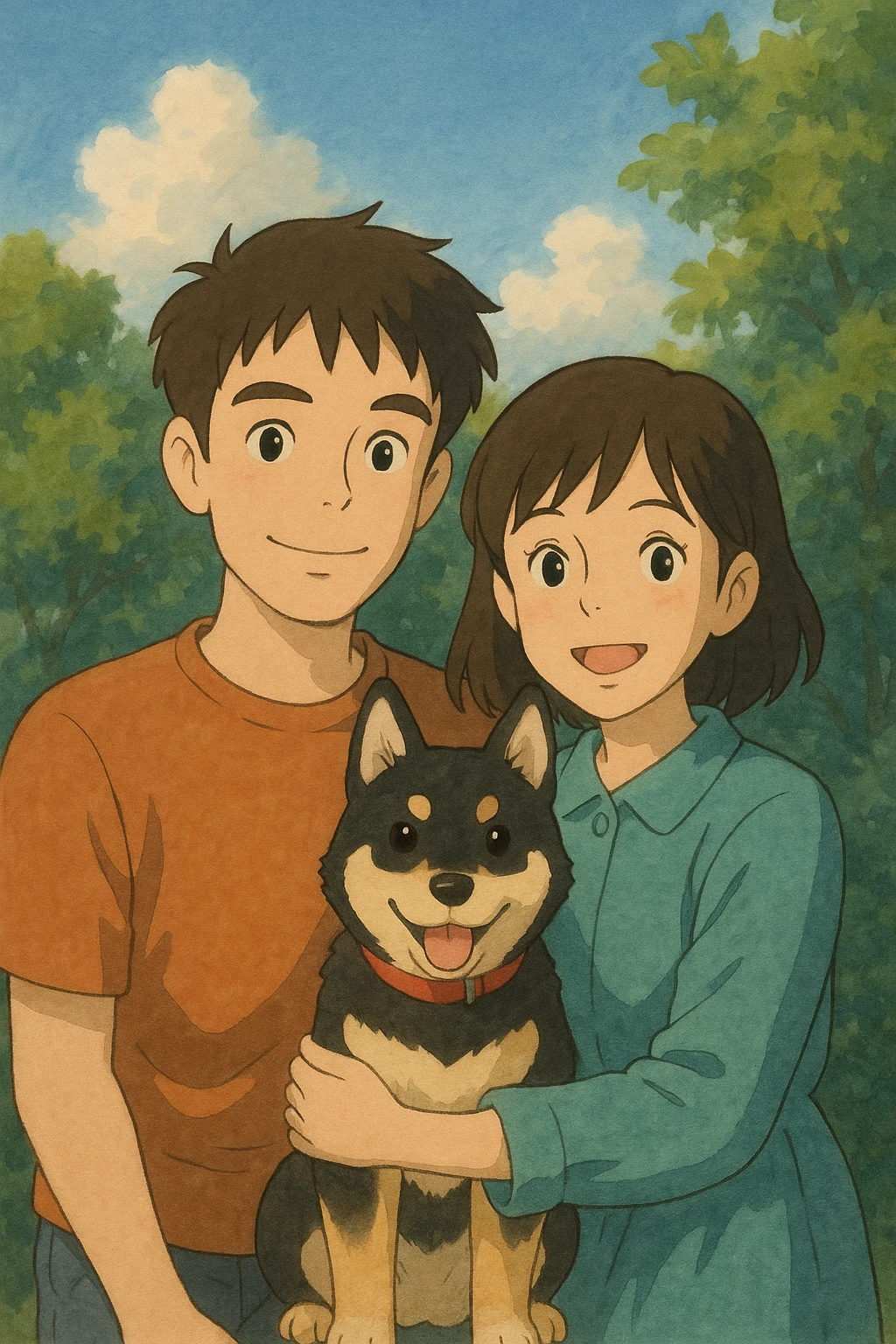 couple with pet posing for photo emoji