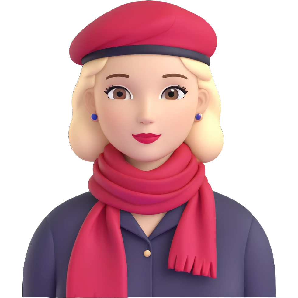 Elegant Parisian woman with red beret and scarf emoji