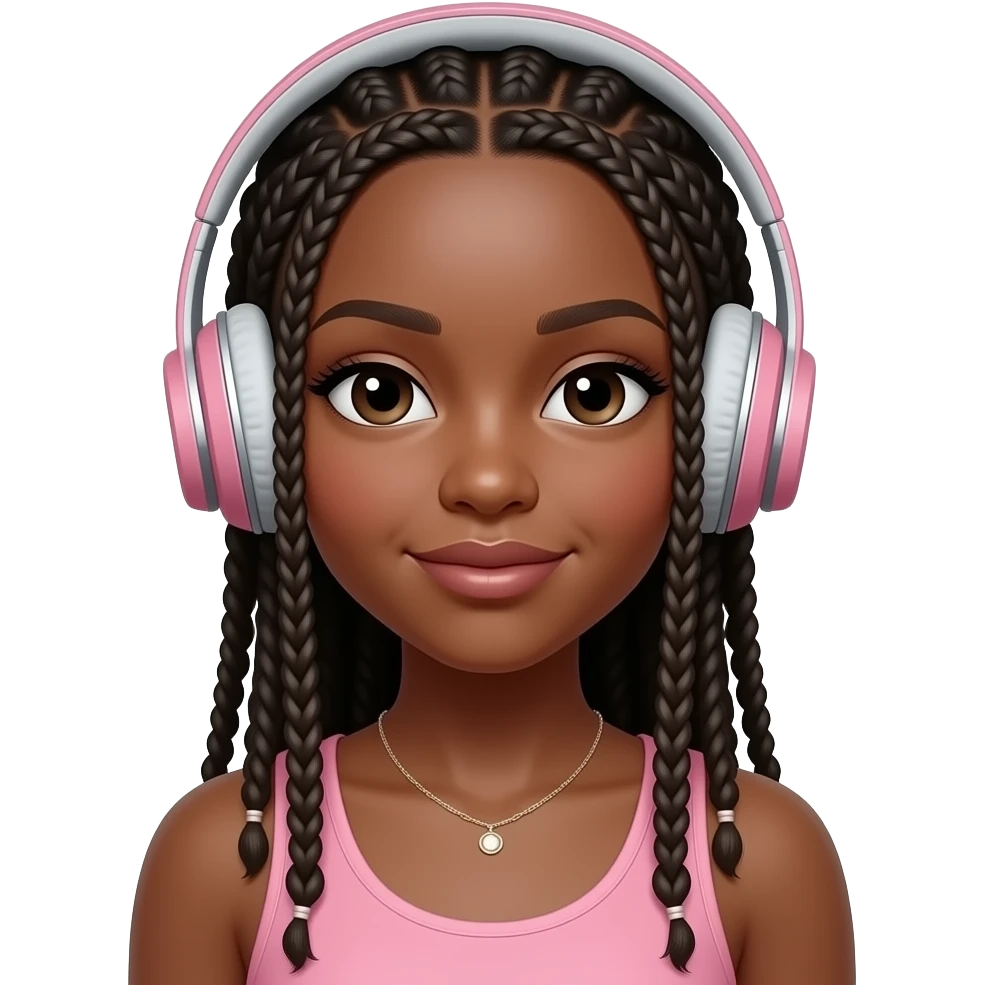 Black girl  with scalp braids and pink beats headphones emoji
