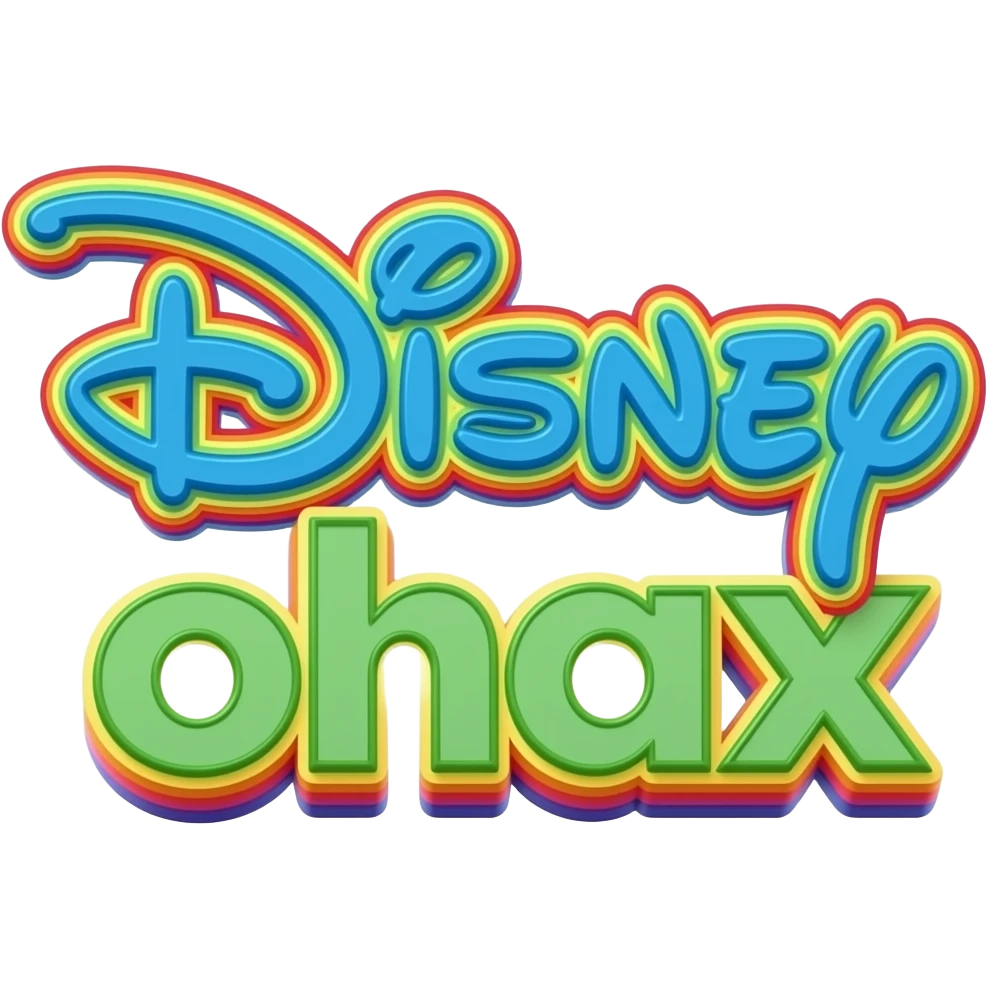 name "disney" in bright blue, lime green 3D style typography lettering, each color of the rainbow as a border outlined around each letter, isolated, 3d rendering, no emoji icons no emoji faces and must have no human figures emoji