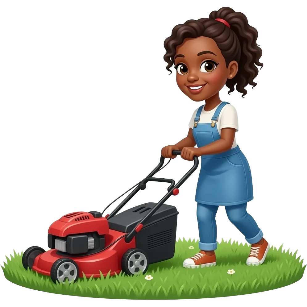 A black women cutting grass  with a lawnmower emoji