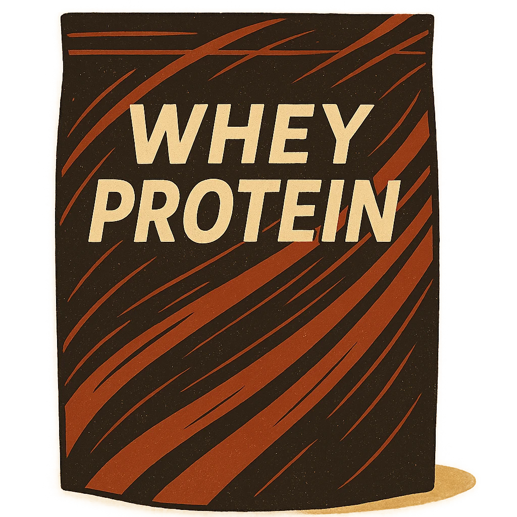 whey protein pouch, sporty design, dynamic lines, black and red color scheme, energy vibe, large protein lettering emoji