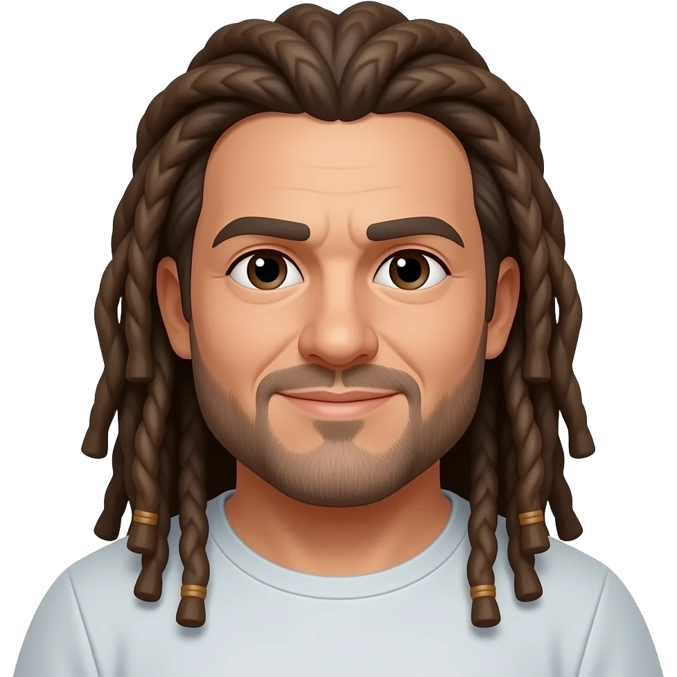 create an emoji for slack: fat 50 year old light brown man with long dreadlocks. Short facial hair. his hair is slightly graying emoji