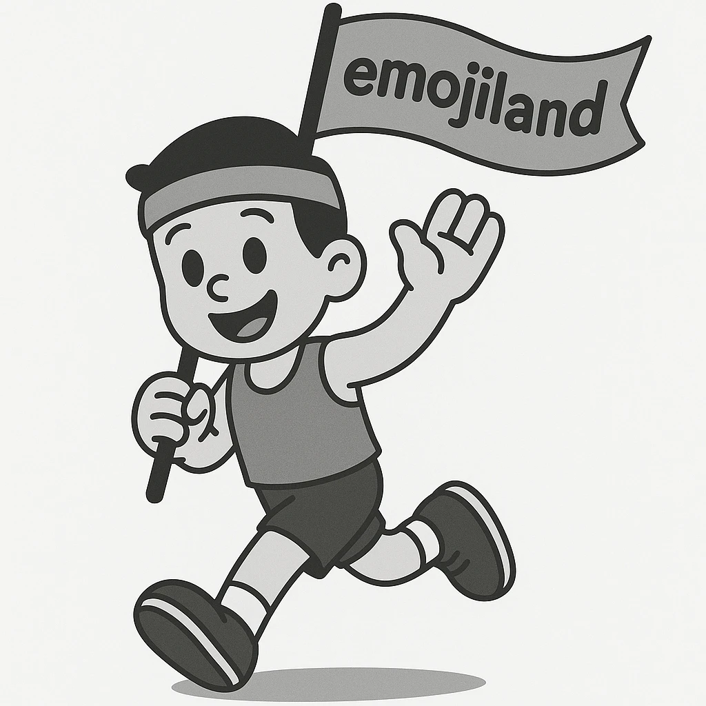 happy runner waving a flag that says 'emojiland' emoji