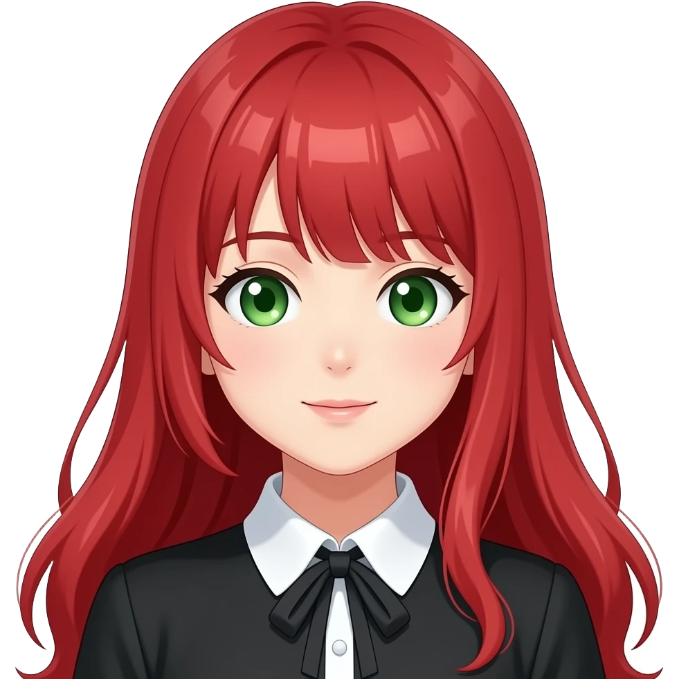 anime girl one eye raised red hair green eyes black blouse with white collar emoji