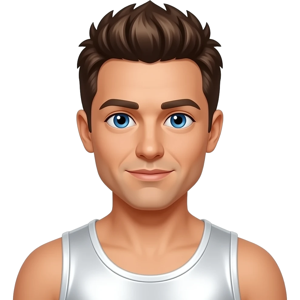 Jeff Timmons from 98 Degrees with blue eyes, brown short spiky hair, white metallic tank top emoji