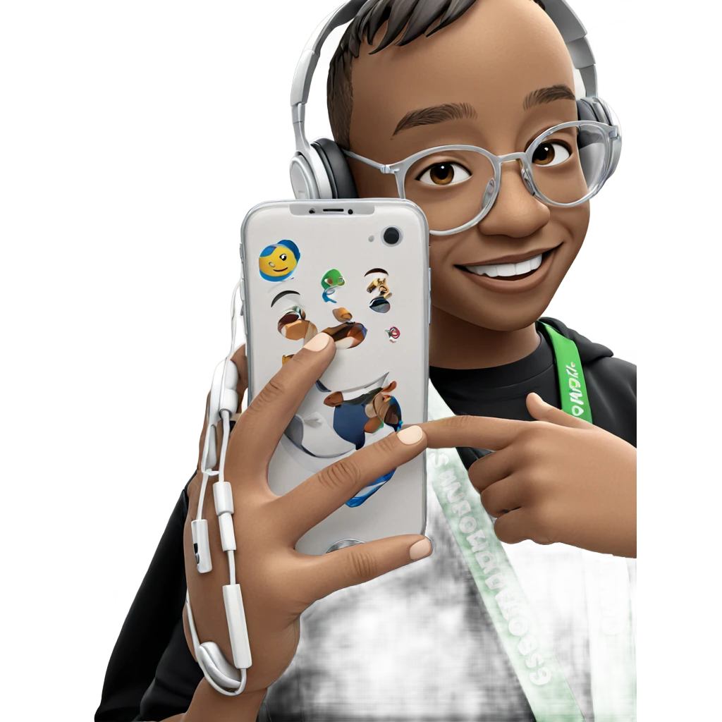 smiling boy with headphones indoors emoji