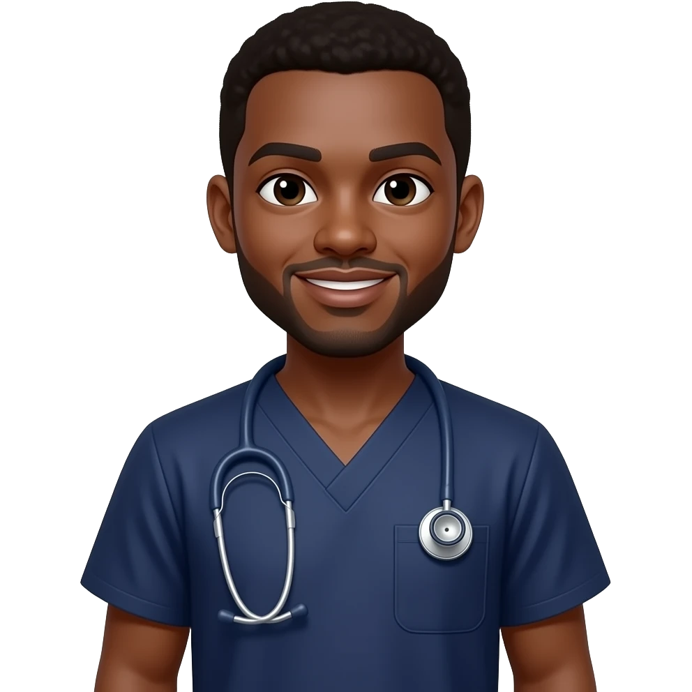 black male nurse navy scrubs and stethoscope emoji