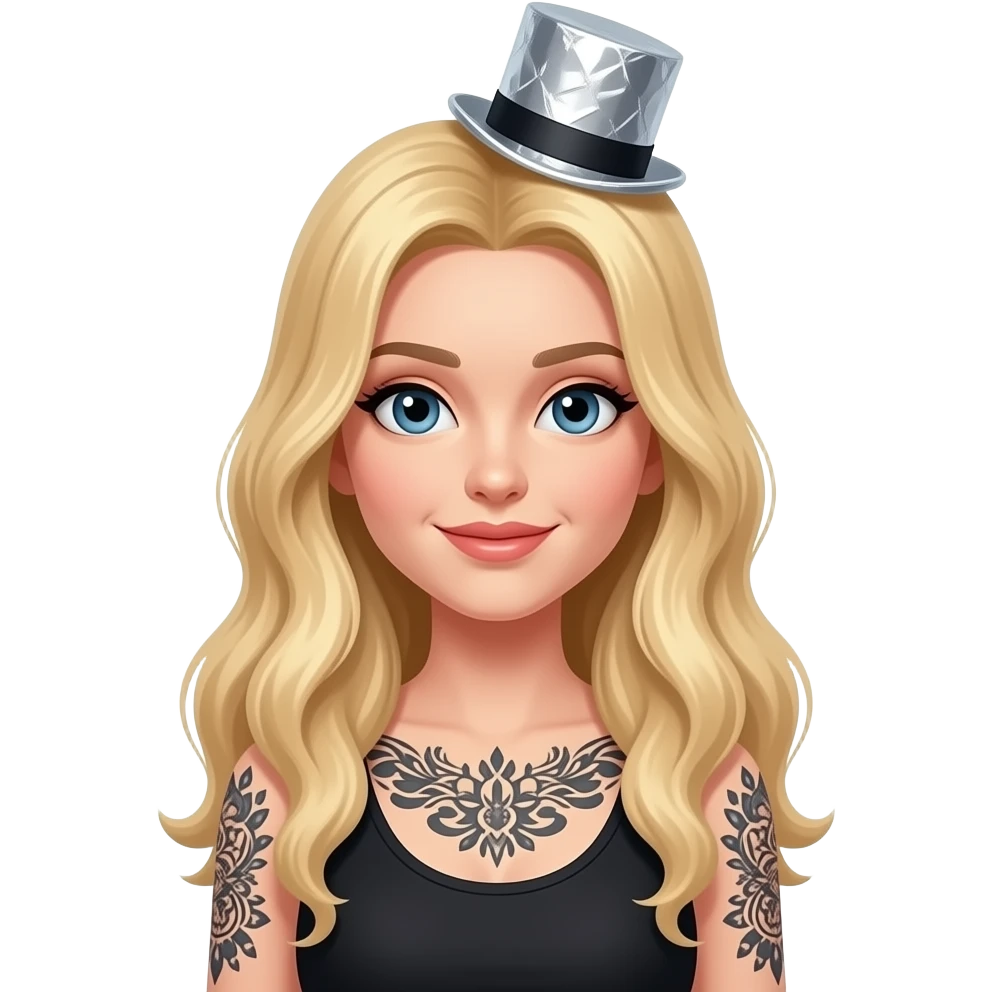 Small Tin foil top hat conspiracy on blond woman long hair with arm tattoos emoji