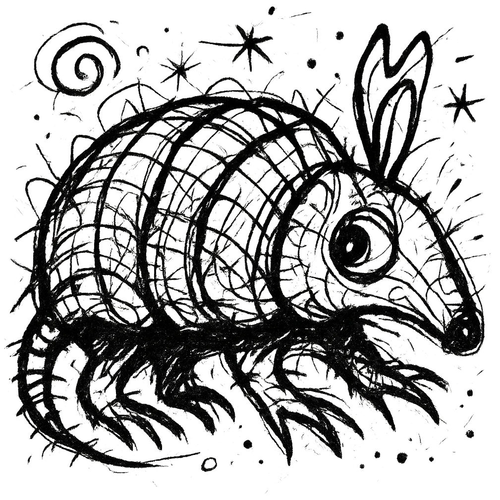 chaotic black and white armadillo icon with expressive lines emoji
