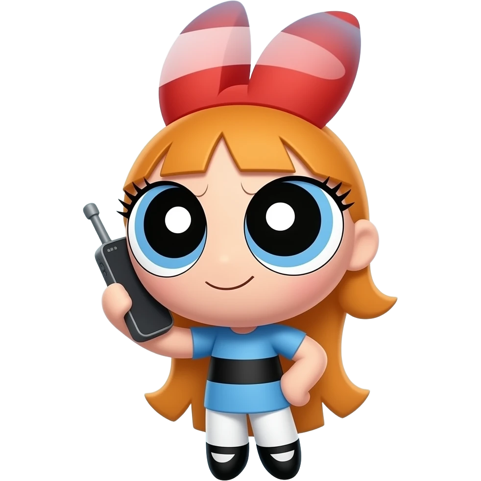 Powerpuff bubbles calling on her mobile phone emoji
