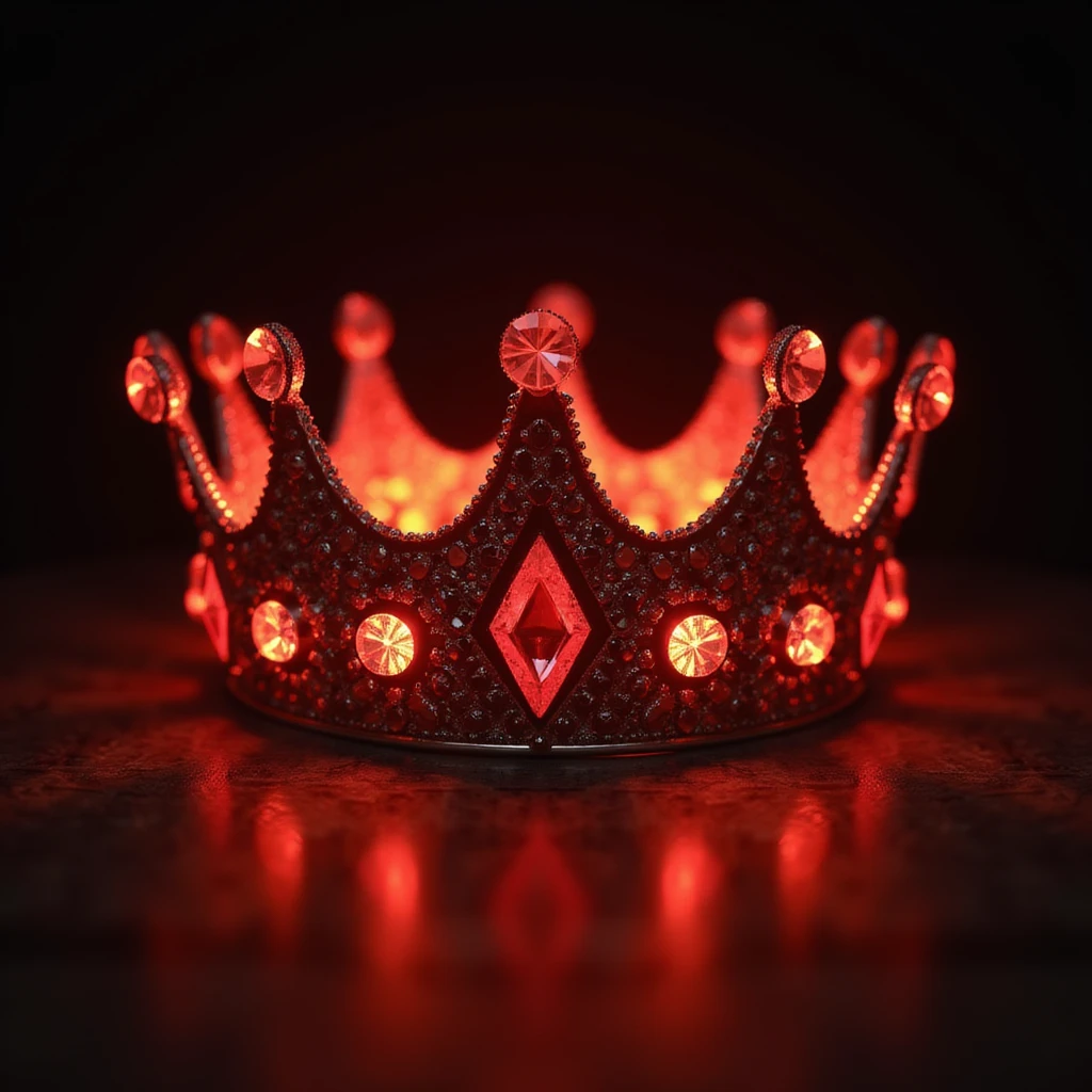 realistic glowing red crown with gems, dramatic lighting, photorealistic emoji