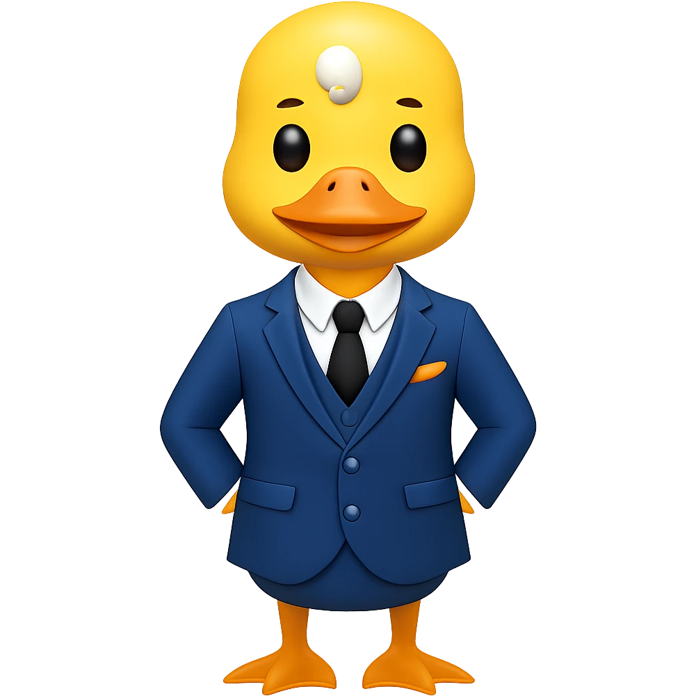 Change the suit to blue, keep the yellow duck gentlemanly, in apple emoji style, with no background. emoji