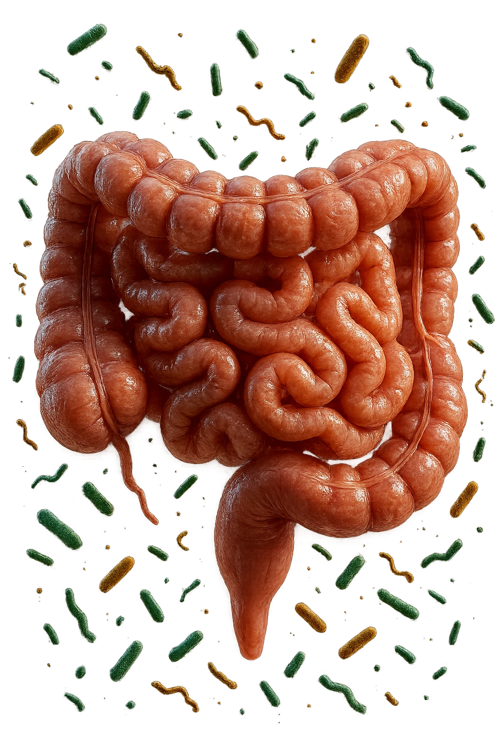 INTESTINO UMANO ANATOMICO REALISTICO CON BATTERI CHE GLI FLUTTUANO INTORNO, IPERREALISTICO 4K emoji