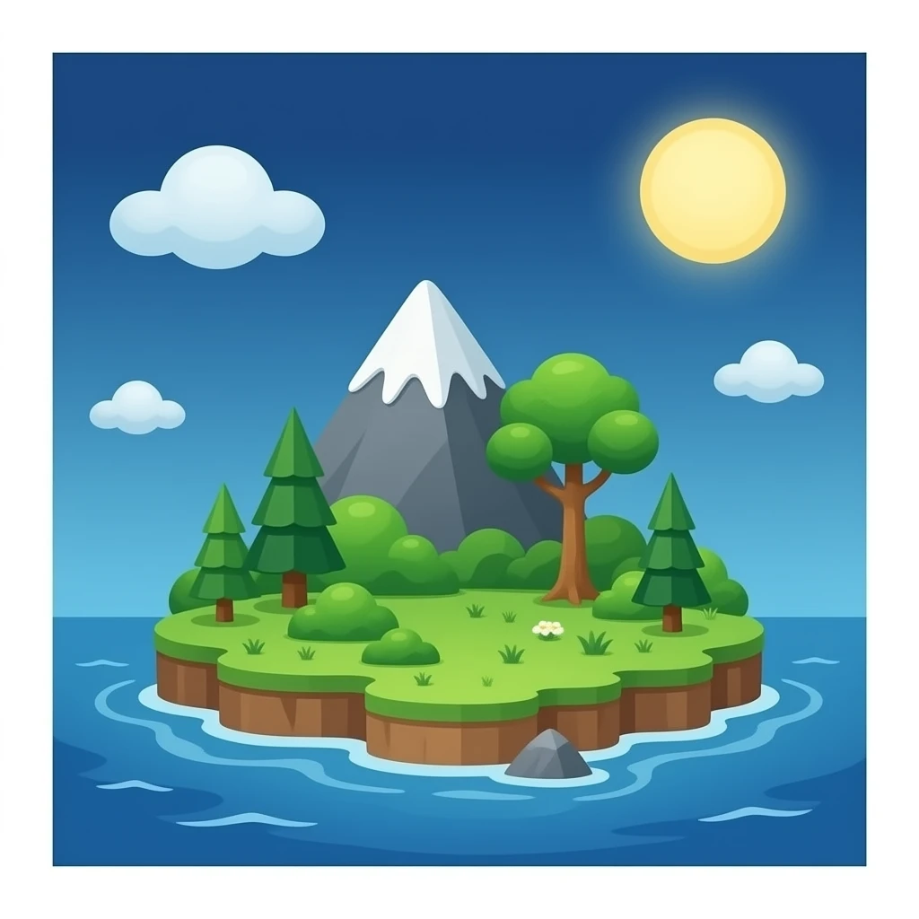 Une île avec un fond blanc sans soleil sans ciel emoji