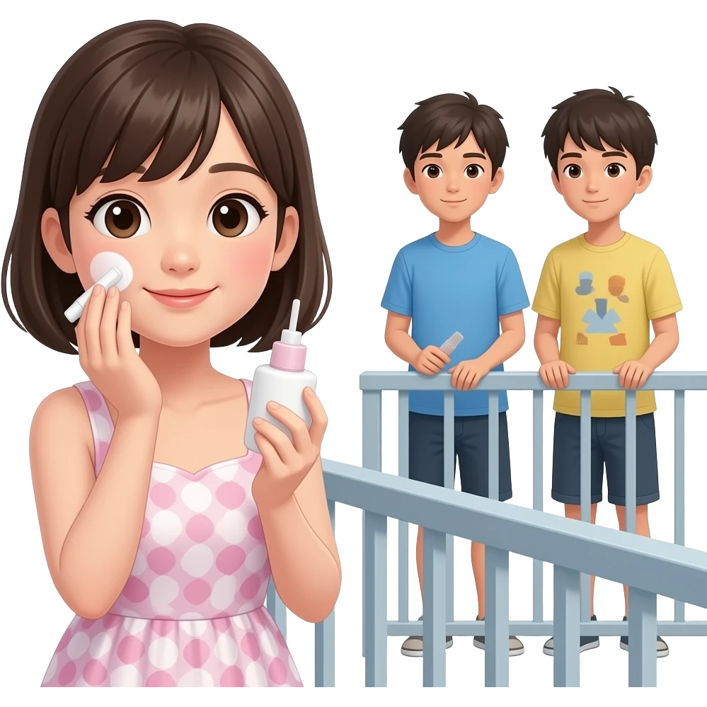 Skin care Japan girl rails on the side and she boys emoji