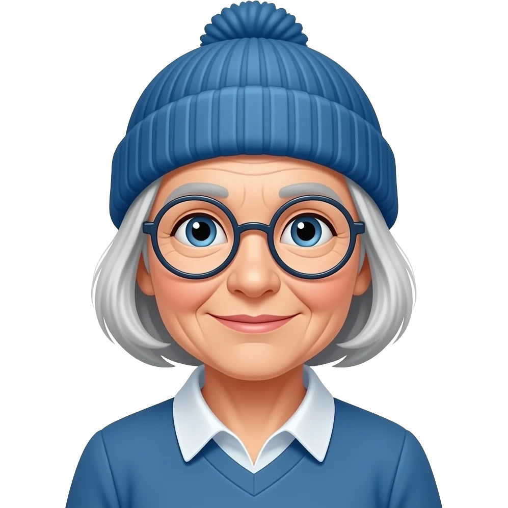 grandma with blue beanie and glassess emoji