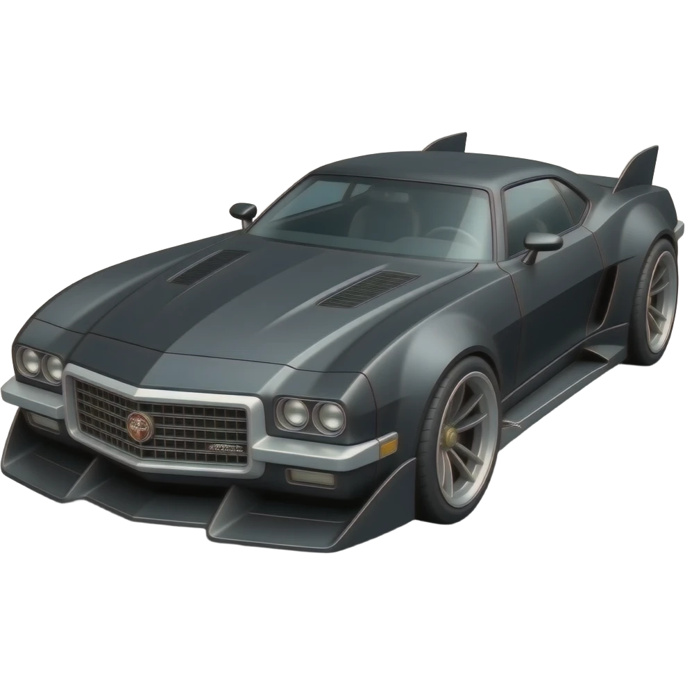 aerodynamic opulent dark knight futuristic concept Catwoman Batgirlmobile loosely based on 1977 Buick coupe roadster racing Lego (flat long straight faceted mechanical body) winged stealthy street hot rod emoji