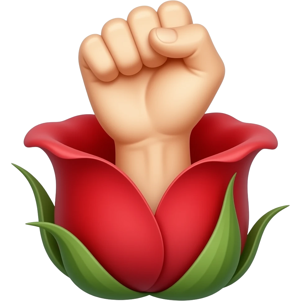 A fist rising out of a red rose blossom emoji