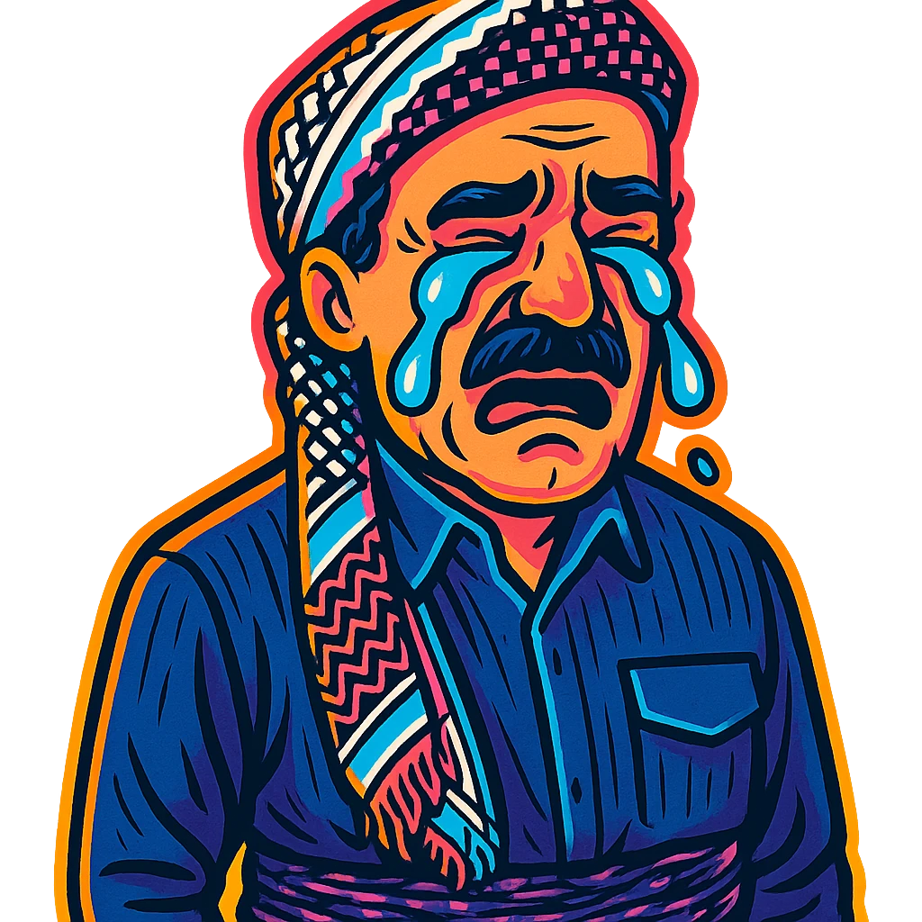 Create a cartoon sticker with a crying expression in the style of Flux Kontext Pro, with a transparent background. The style is vibrant and pop colors icons with a cartoonish, colorful, and lively look. emoji
