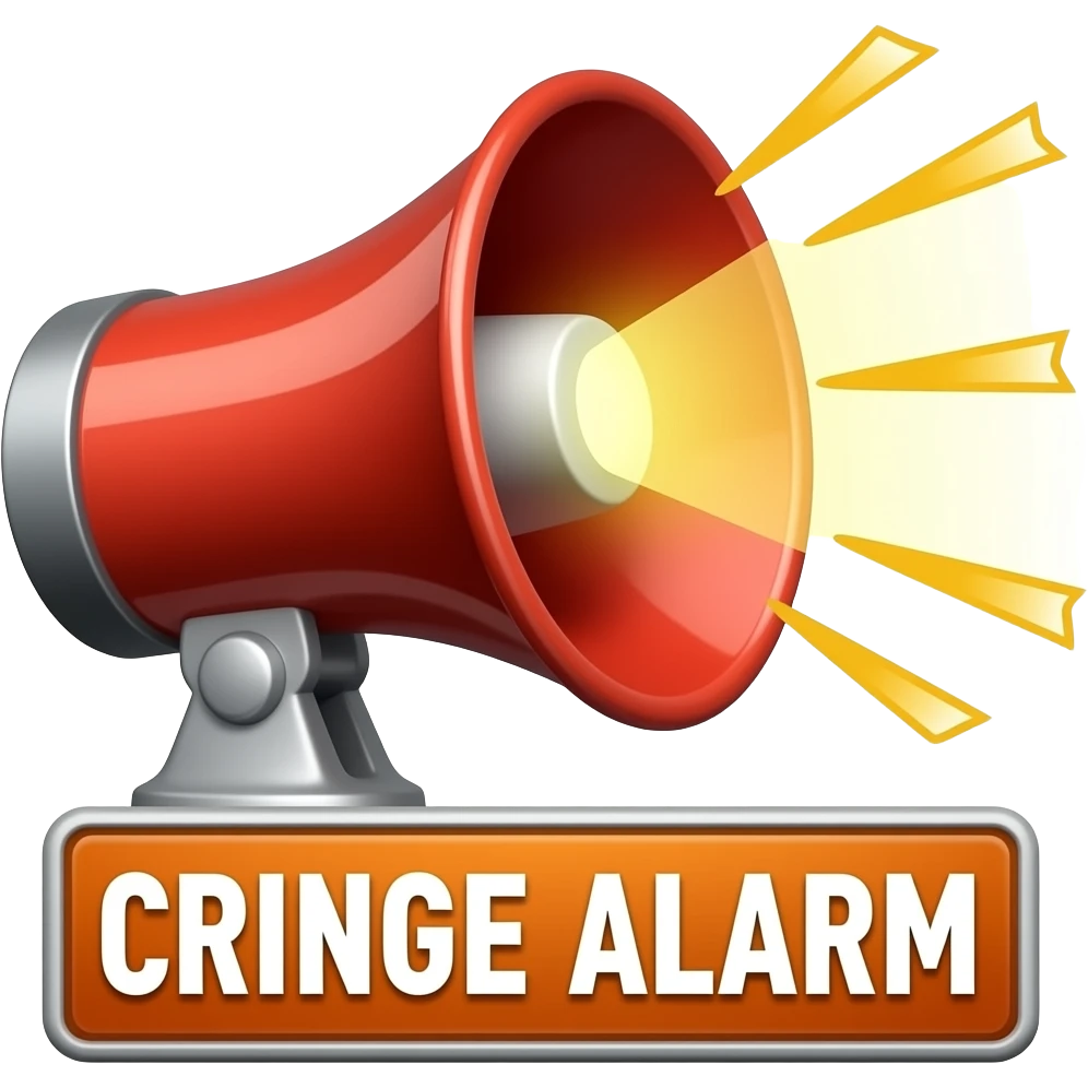 A blaring siren with visual sound effects, a label below it with text "Cringe Alarm", filled background emoji