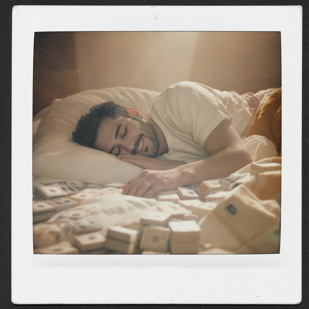happy person napping on mattress of money emoji