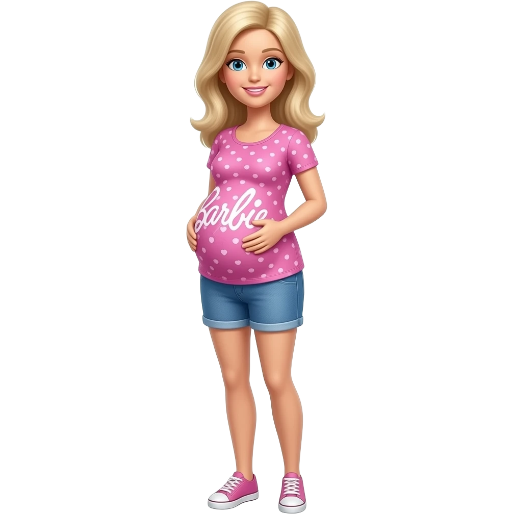 Uma barbie gravida  de pé  de cropt emoji