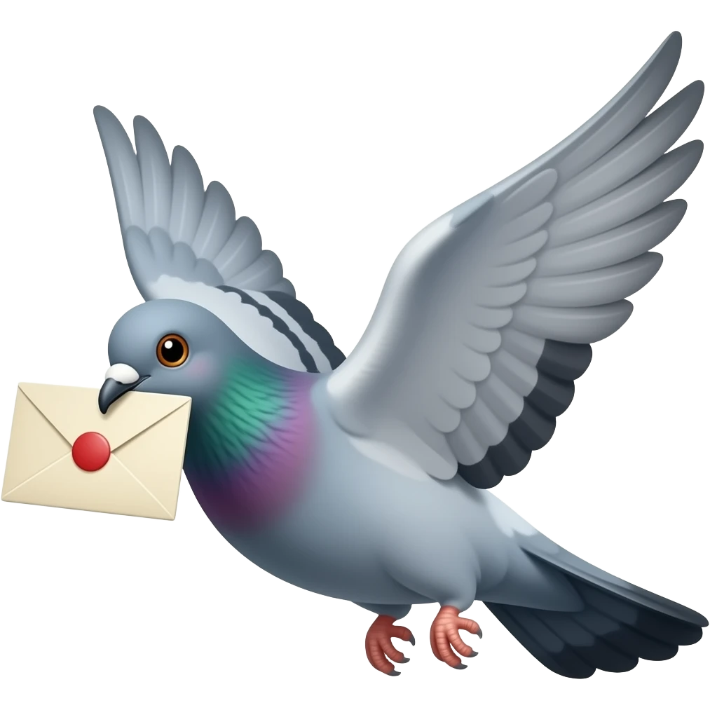 A homing pigeon flies with a letter in its beak emoji