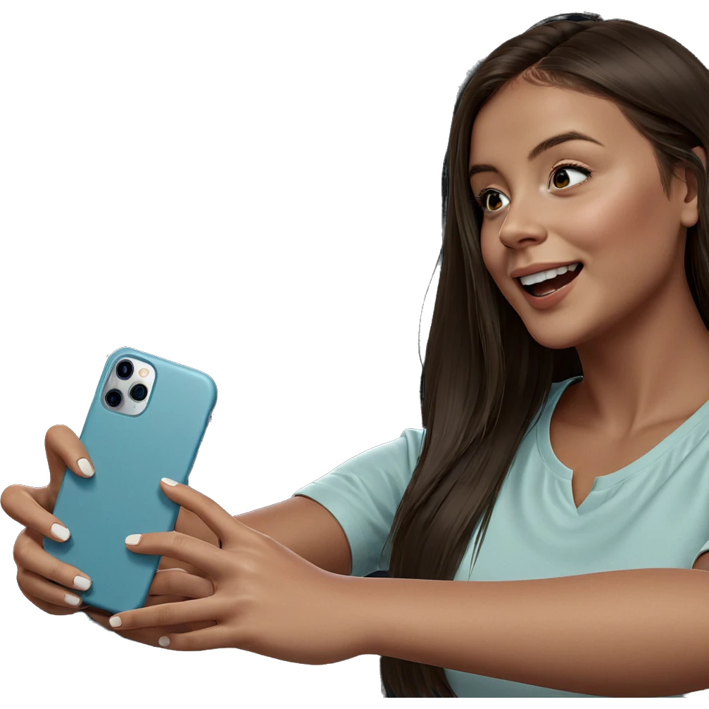 smiling girl with smartphone emoji