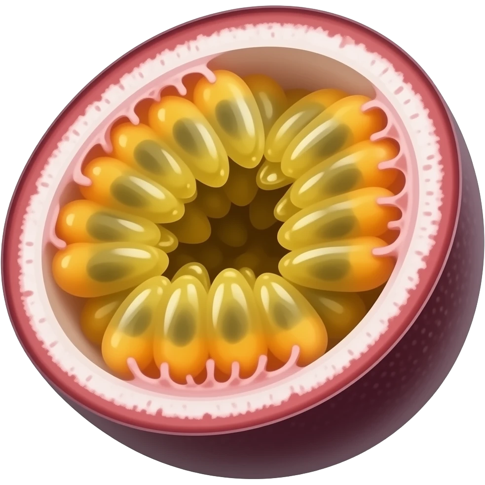 Passionfruit facing a bit sideways sliced open emoji emoji