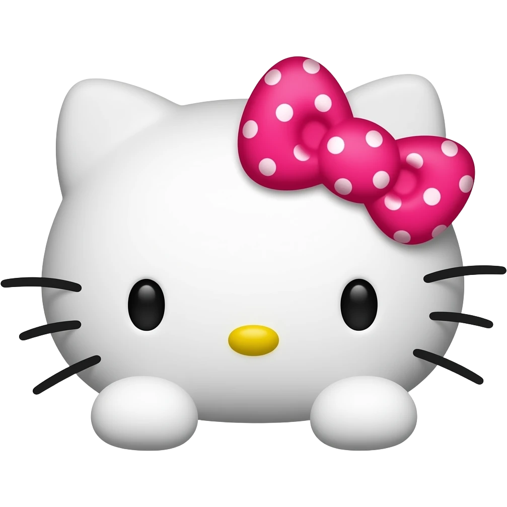 Hello Kitty head with two front paws and a bright pink bow with white polka dots emoji