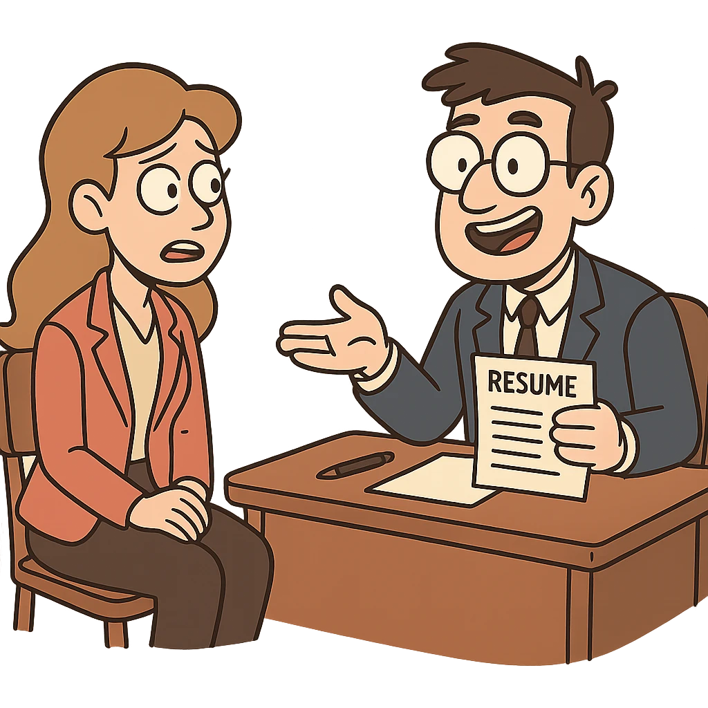 two people in a job interview, cartoon style illustration emoji