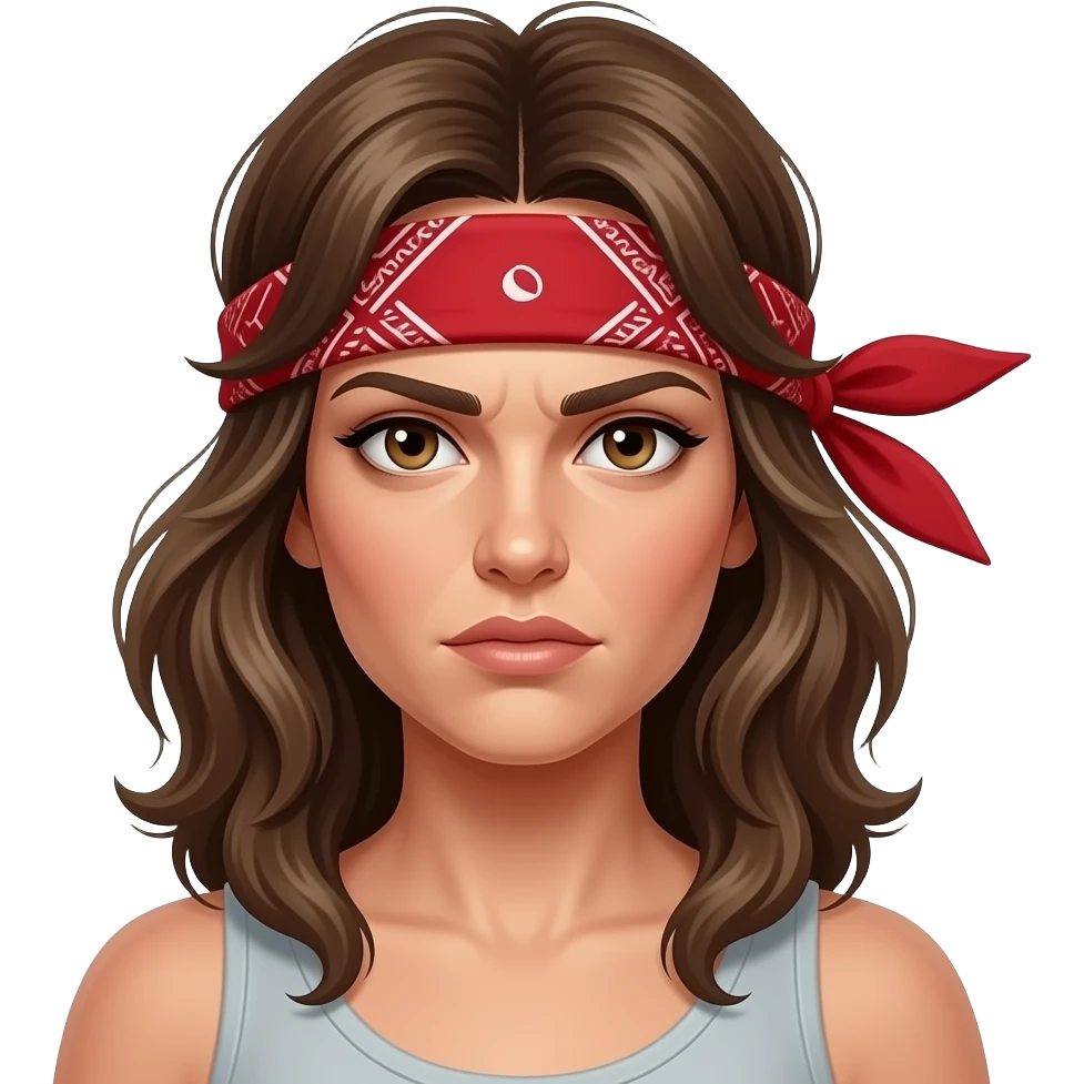 emoji femme avec un bandeau rouge autour du front déterminé comme rambo le bandeau au vent emoji