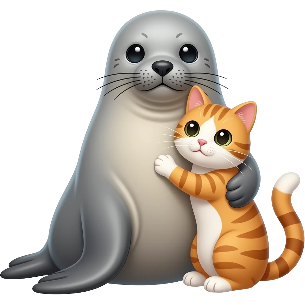 A seal hugging a cat emoji