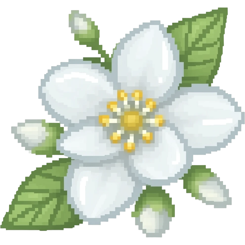 white jasmine flowers pixelated, not more than 6 colors emoji