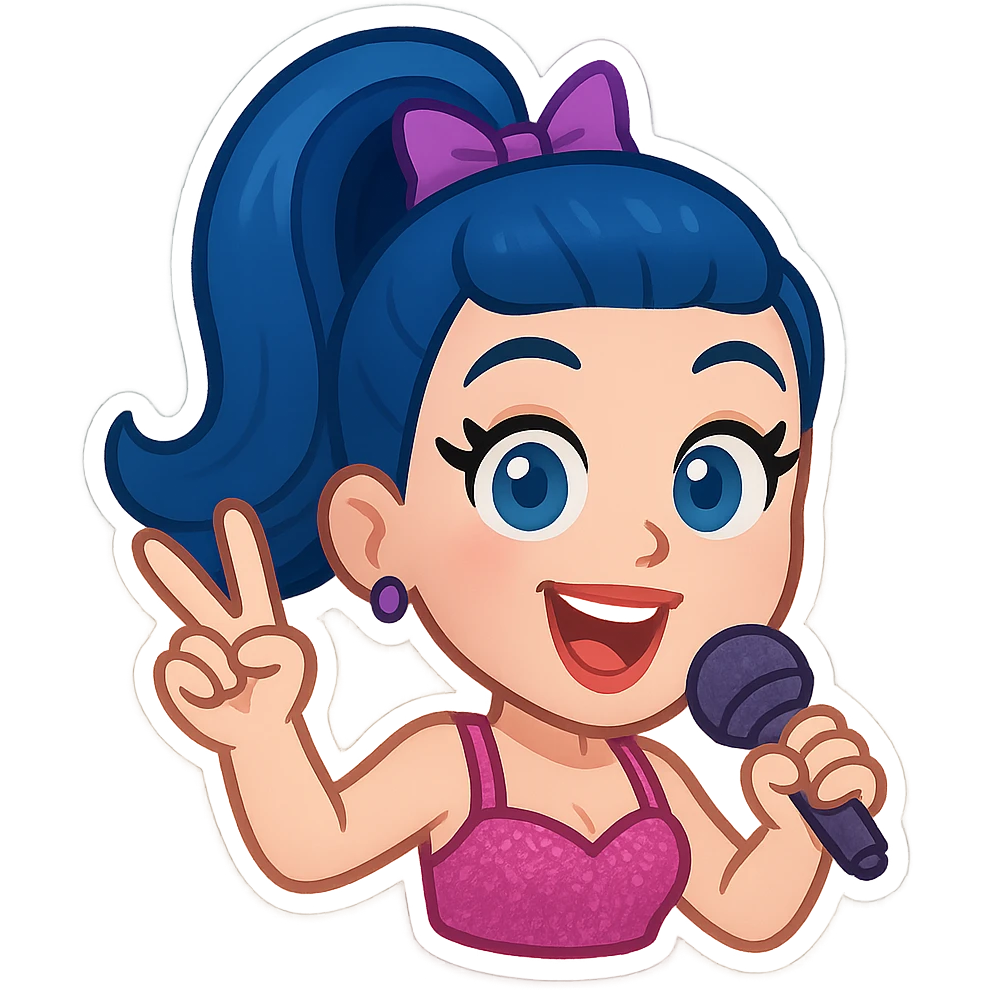 Katy Perry as an emoji, pop star style, bright colors, expressive face, iconic hairstyle, no text emoji