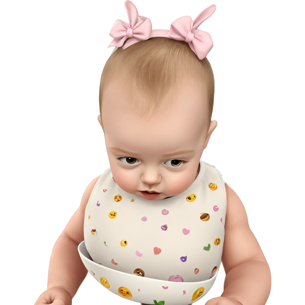 baby girl with bowl indoors emoji