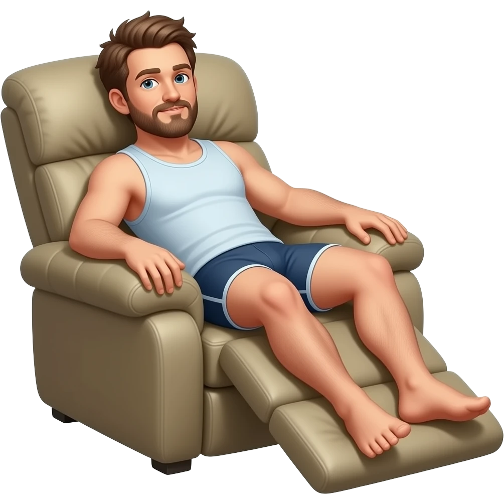 Erstelle ein emoji von einem ungepflegten Mann in tangtop und Unterhose faulenzen im Sessel, das Zimmer oder der Sessel ist verhüllt emoji