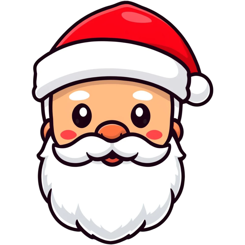 Jolly Santa Claus head with rosy cheeks, white fluffy beard, and classic red hat emoji